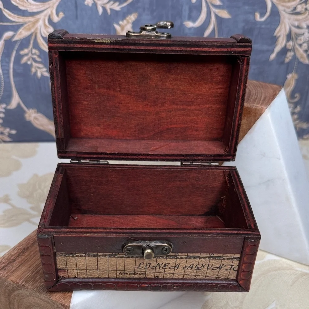 Vintage Map Design Wooden and Brass Storage Box